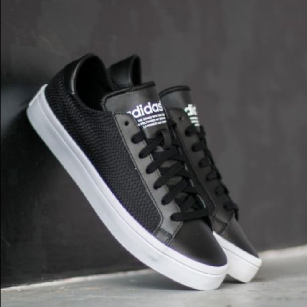 Adidas Black Leather Court Vantage Mesh Sneakers